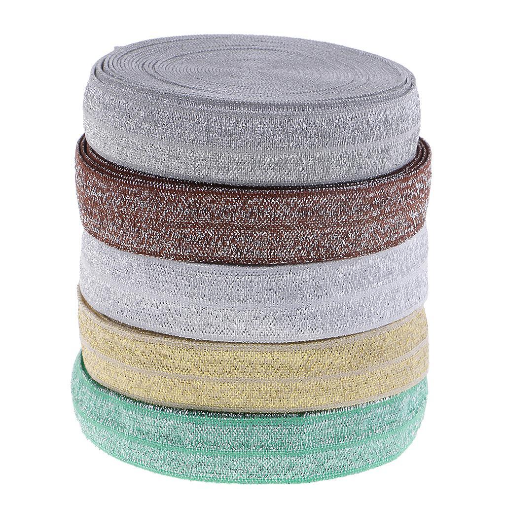 5 Yards Sewing Glitter Elastic Bnad Stretchy Ribbon Trims for Clothes Brown