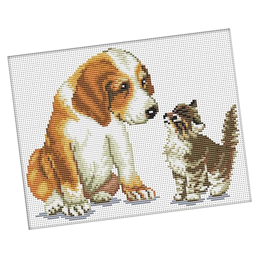 Dog Cat Stamped Cross Stitch Kit DIY Handmade Needlework 11CT 35x29cm