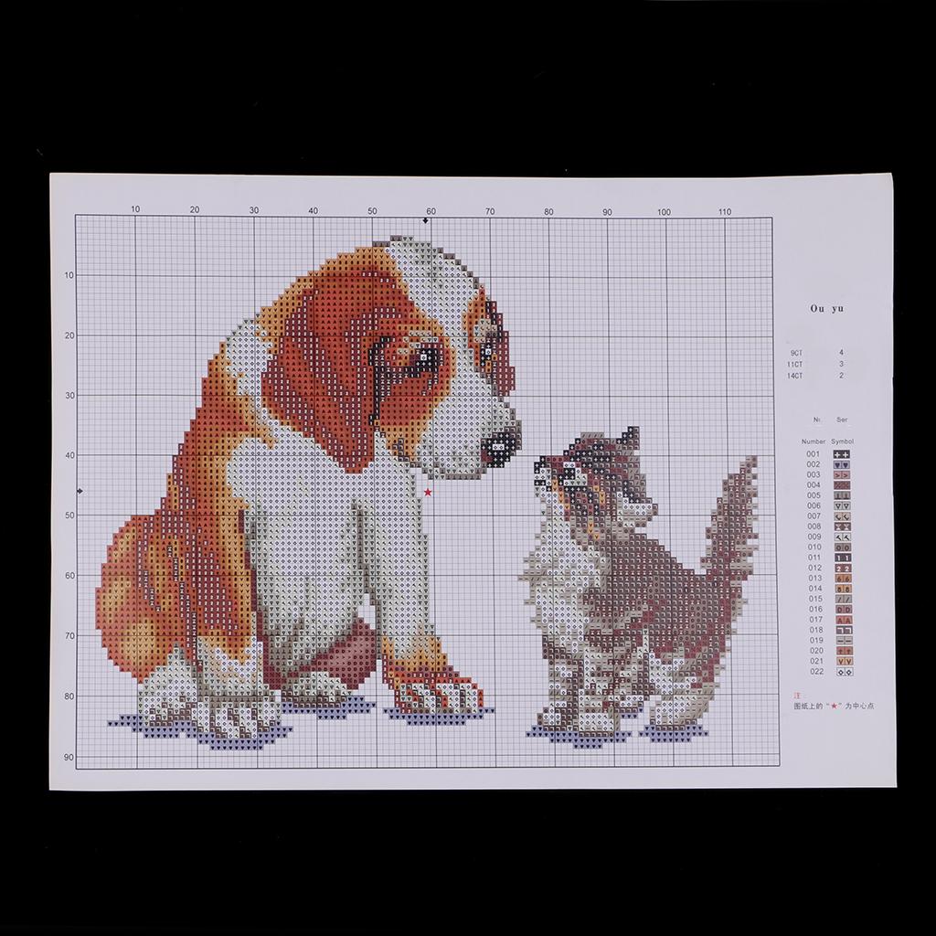 Dog Cat Stamped Cross Stitch Kit DIY Handmade Needlework 11CT 35x29cm