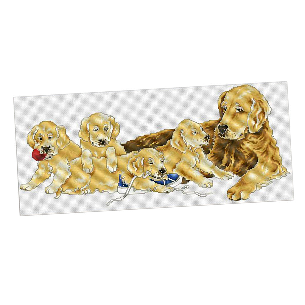Animal Dogs Stamped Cross Stitch Kit DIY Handmade Needlework 11CT 66x33cm