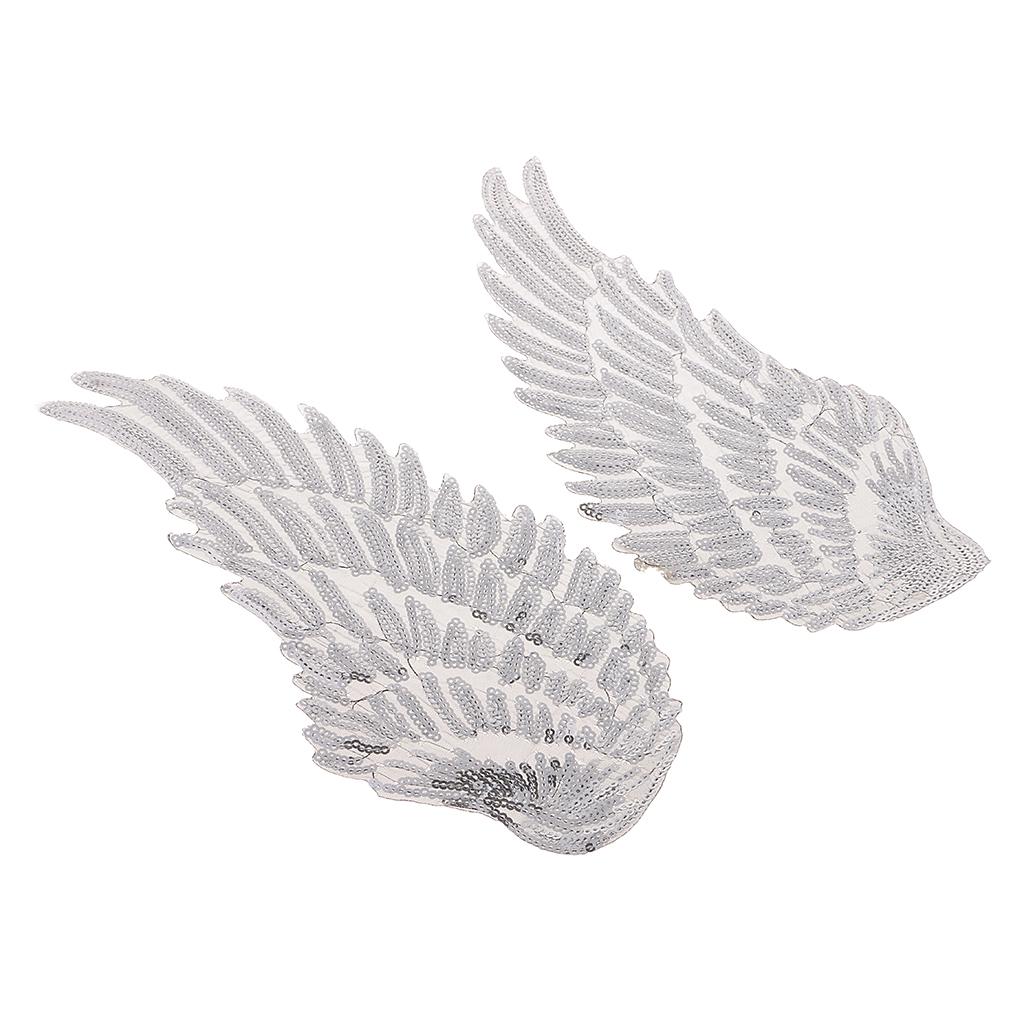 3D Feather Wings Sequin Patches for Clothes Hats Embroidery Iron on Silver