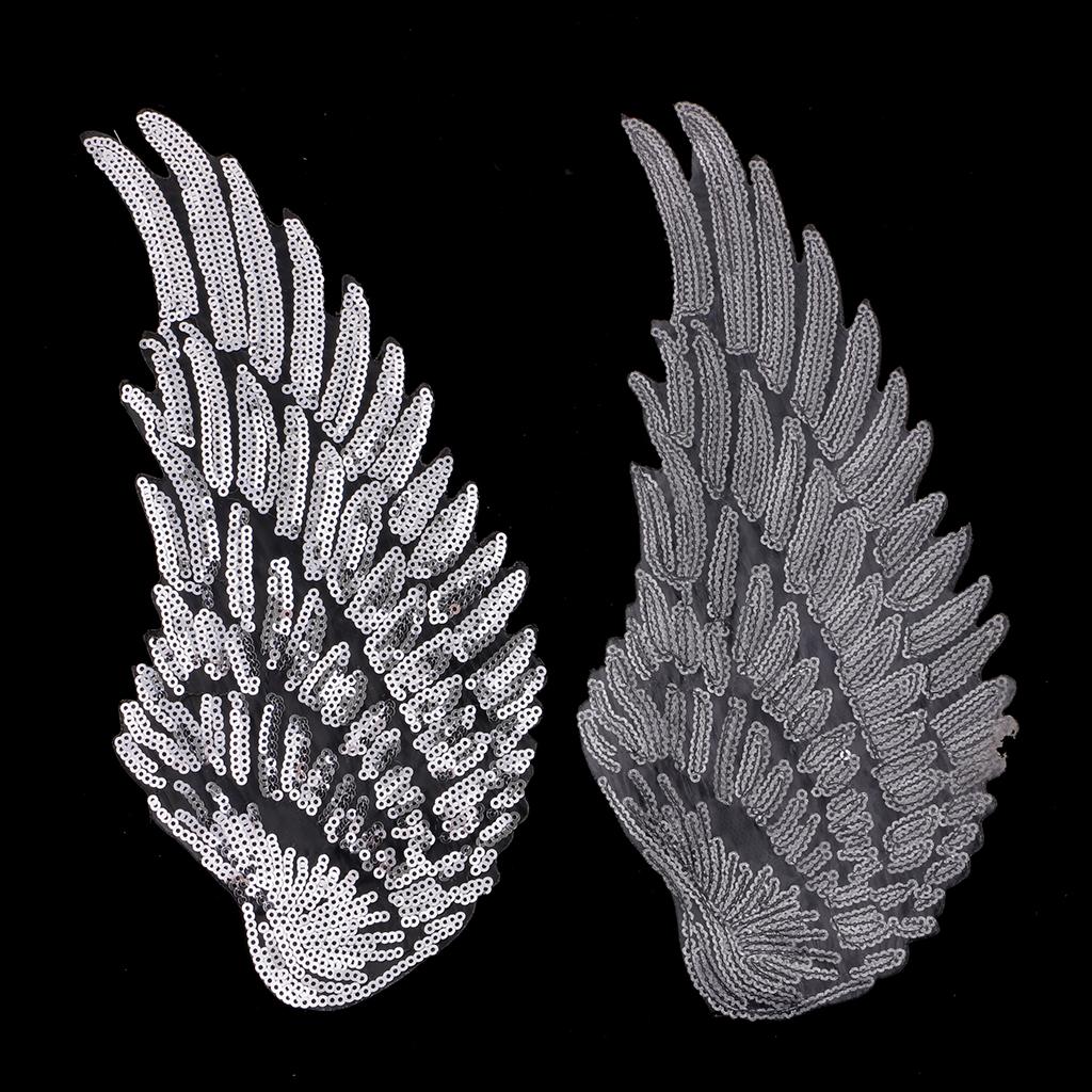 3D Feather Wings Sequin Patches for Clothes Hats Embroidery Iron on Silver