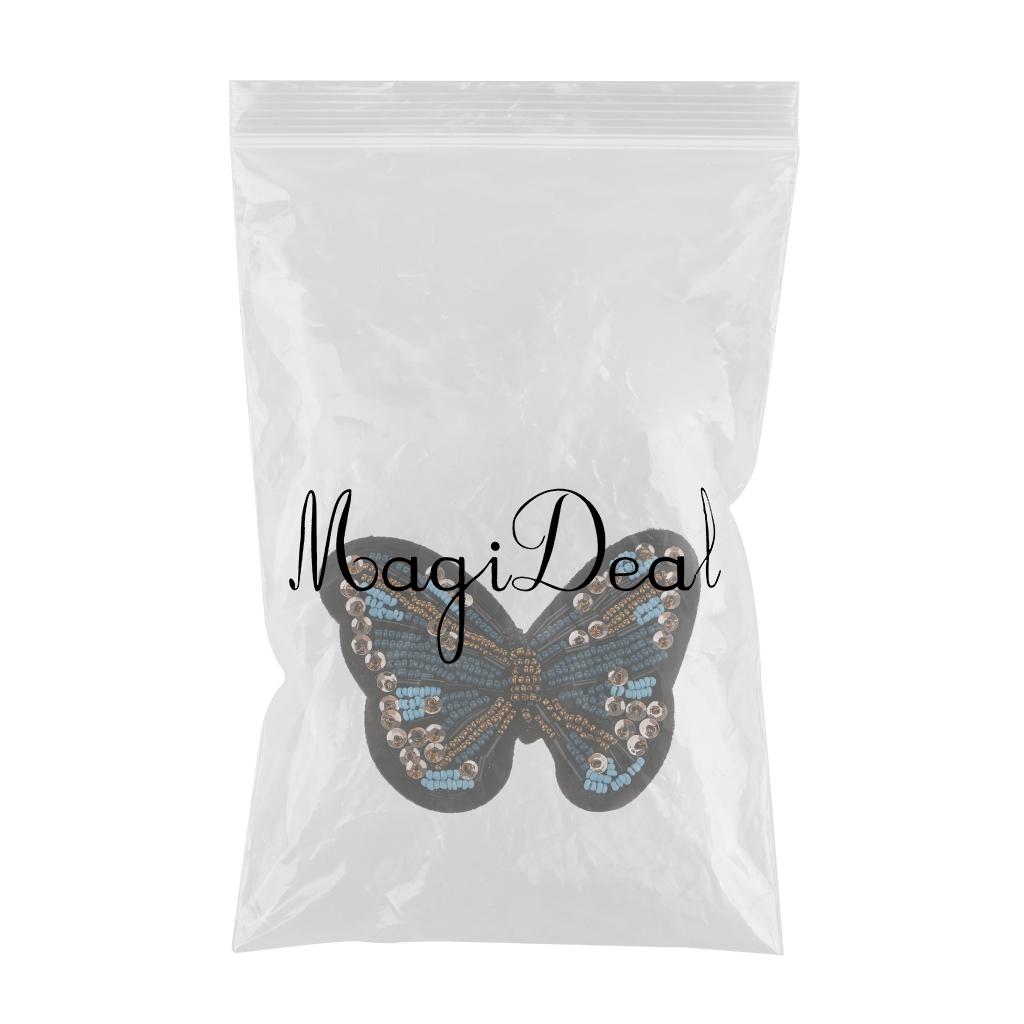 Embroidered Butterfly Sequin Beaded Patches Appliques DIY Craft Blue