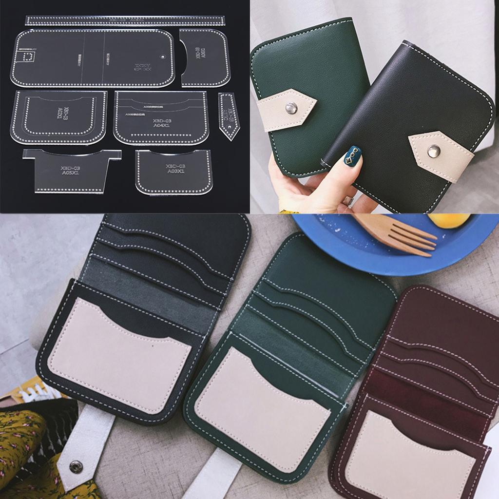 8pcs Acrylic Purse Pattern Stencil Template Card Wallet Leathercraft Tool