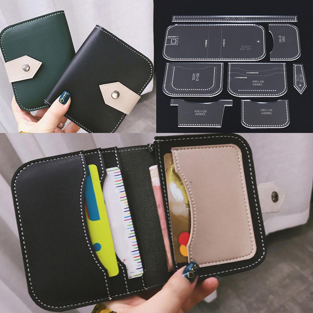 8pcs Acrylic Purse Pattern Stencil Template Card Wallet Leathercraft Tool