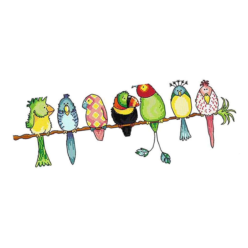 Colorful Parrots Stamped Cross Stitch Kit DIY Handmade Needlework 14CT 45×19cm