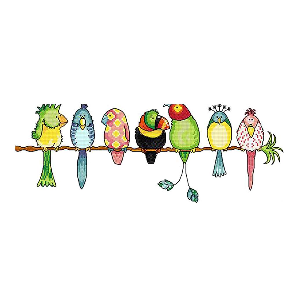 Colorful Parrots Stamped Cross Stitch Kit DIY Handmade Needlework 14CT 45×19cm