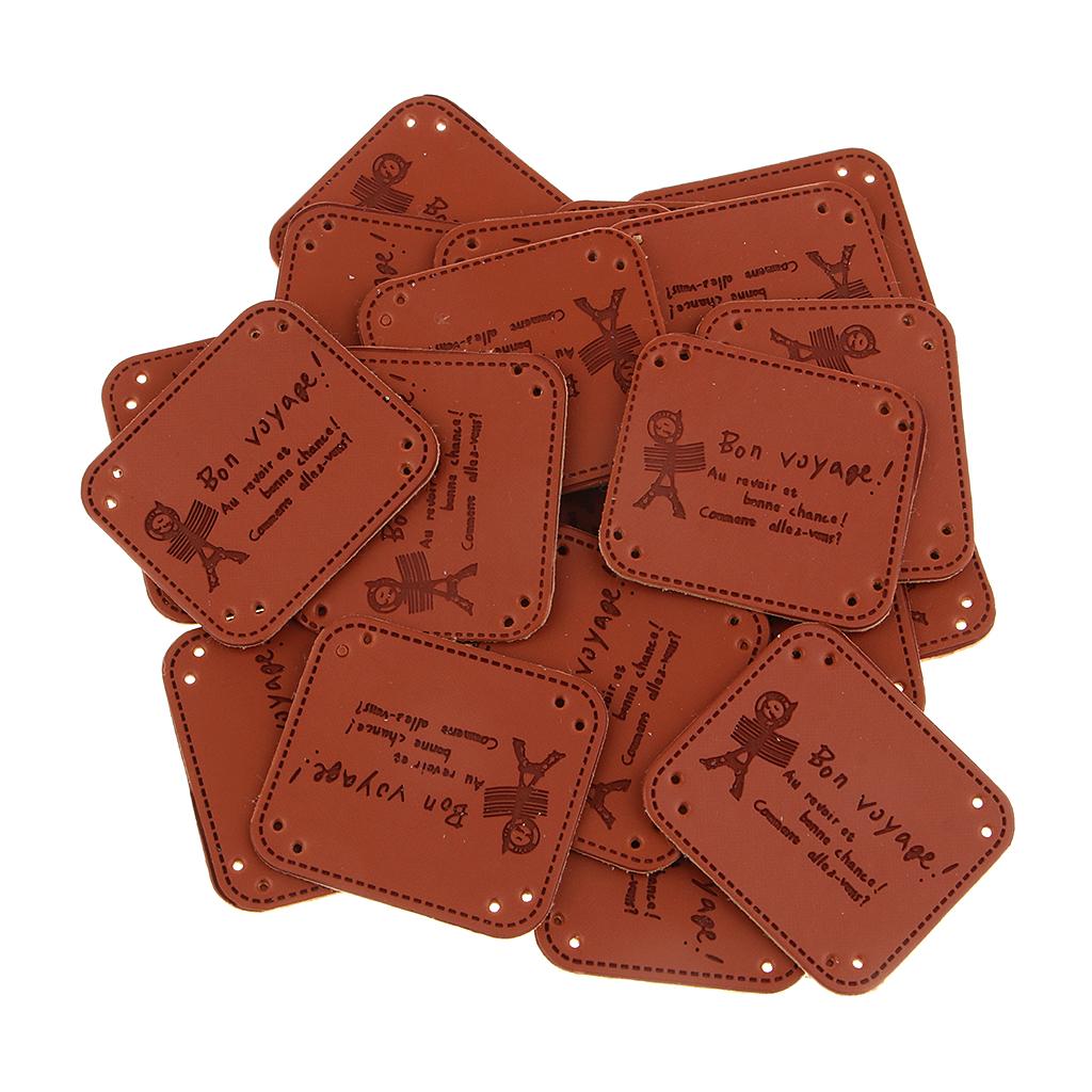 20Pcs PU Leather Labels Handmade Tag DIY Clothes Bag Sewing Craft Tower