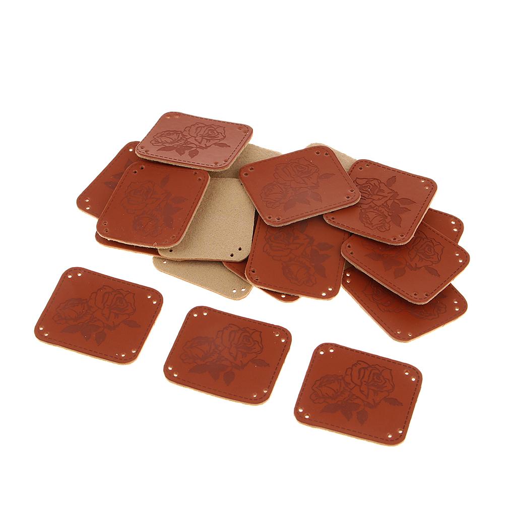 20Pcs PU Leather Labels Handmade Tag DIY Clothes Bag Sewing Craft Big Rose
