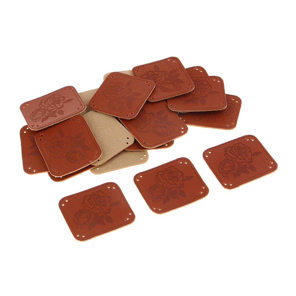 20Pcs PU Leather Labels Handmade Tag DIY Clothes Bag Sewing Craft Big Rose