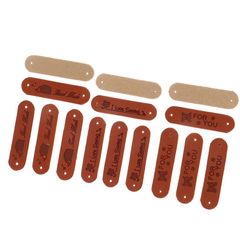 20Pcs PU Leather Labels Handmade Embossed Tag DIY Clothes Bag Sewing Craft Hedgehog