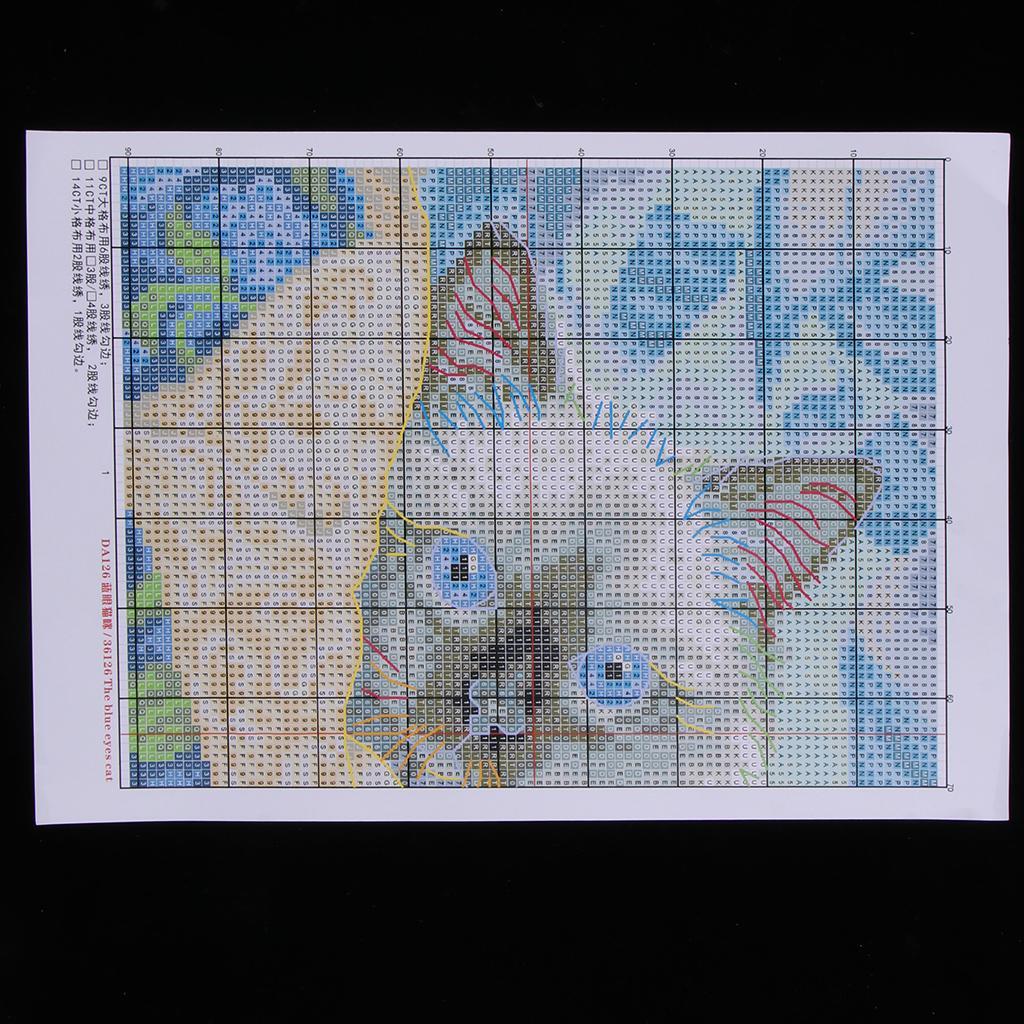 Handmade Ribbon Embroidery Cat Painting Kit Stamped Cross Stitch 39 x 27cm