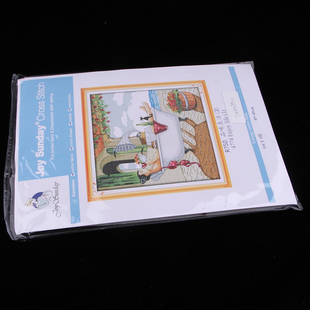 Enjoy Life Stamped Cross Stitch Kit for Beginners DIY Counted 11CT 45 x 45cm