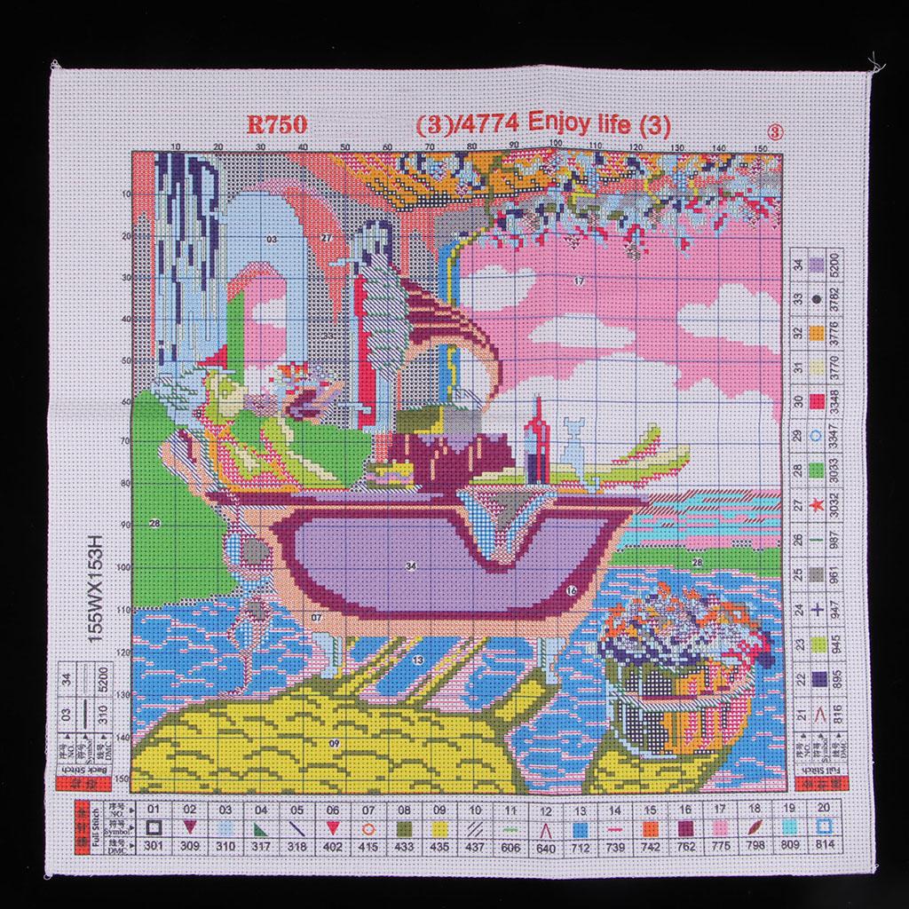 Enjoy Life Stamped Cross Stitch Kit for Beginners DIY Counted 11CT 45 x 45cm