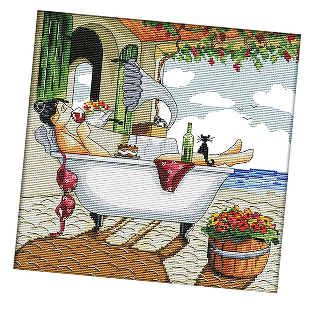 Enjoy Life Stamped Cross Stitch Kit for Beginners DIY Counted 11CT 45 x 45cm