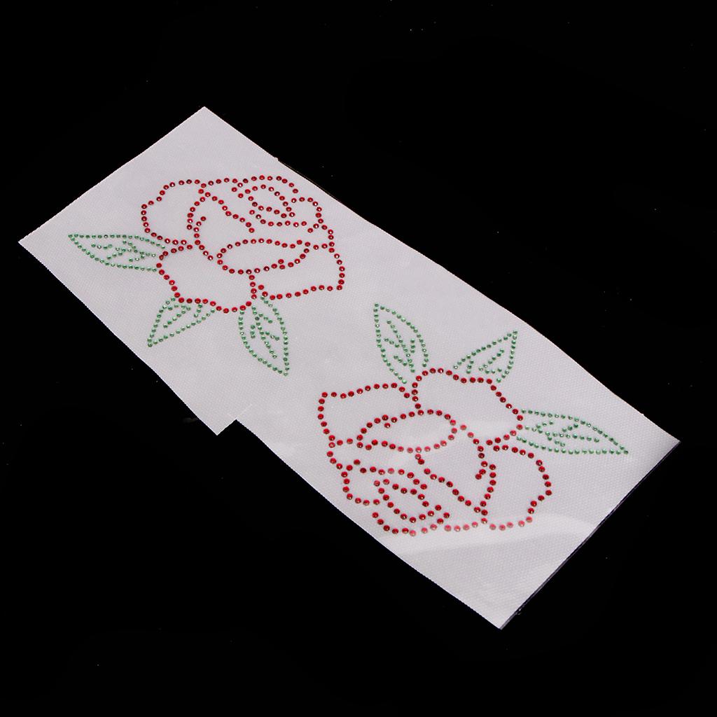 2Pcs Rose Flower Iron on Rhinestone Pattern Decorative Applique Patch DIY