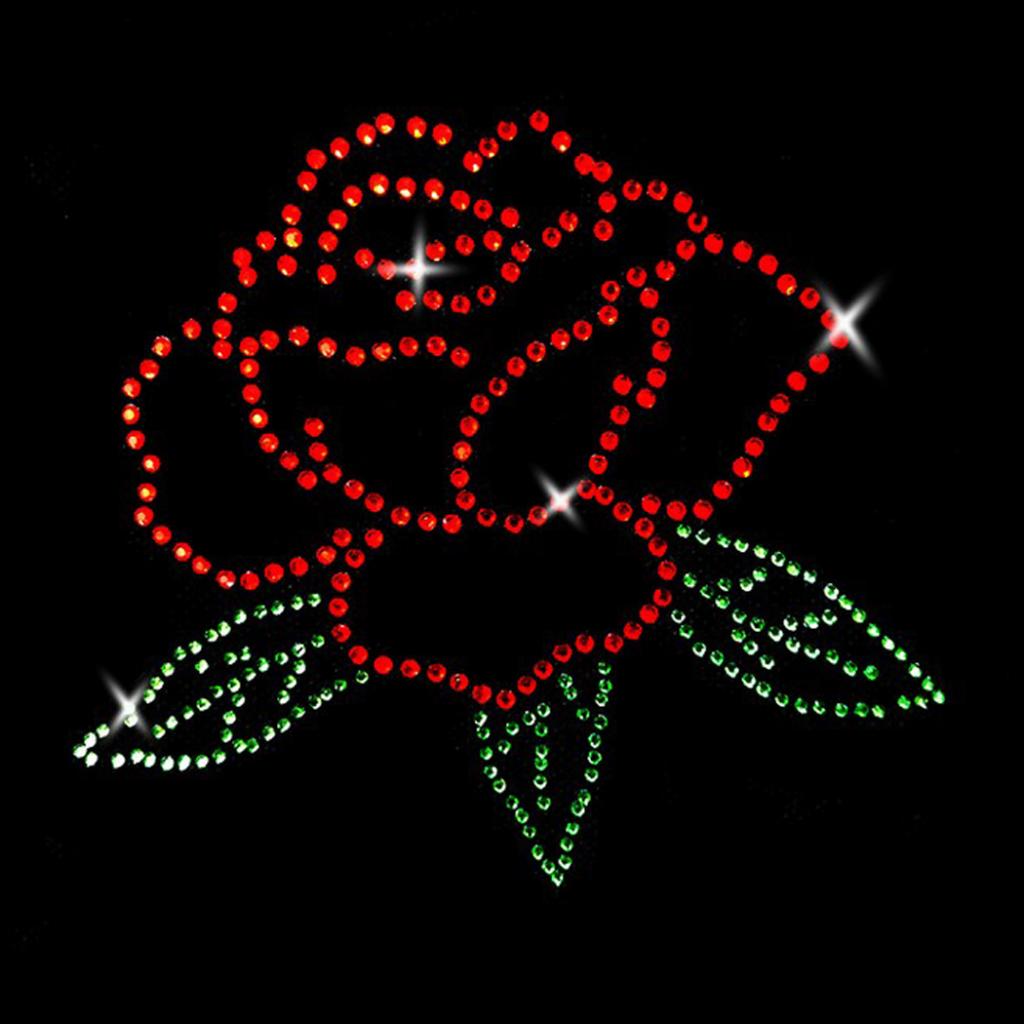 2Pcs Rose Flower Iron on Rhinestone Pattern Decorative Applique Patch DIY