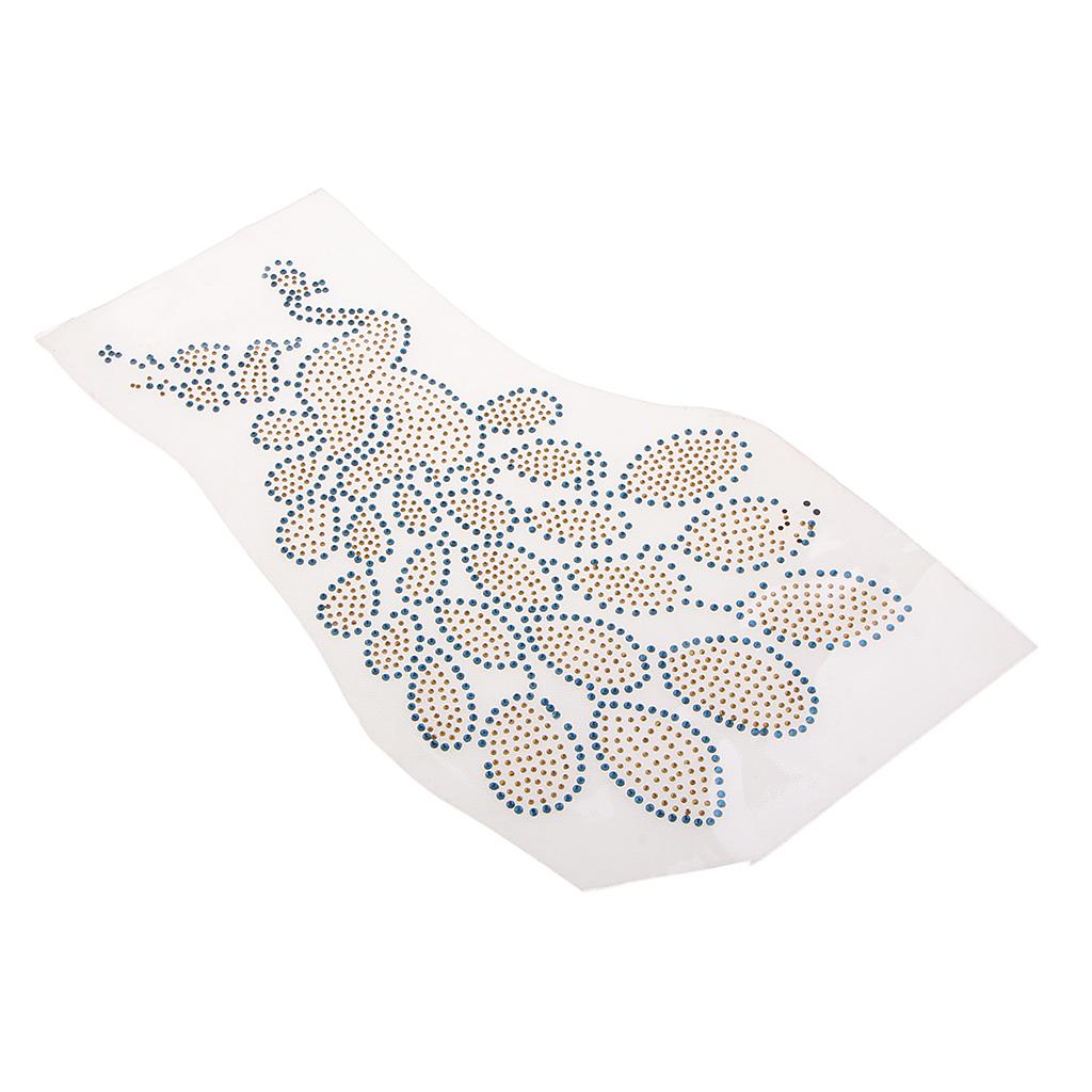 Peacock Crystal Rhinestone Heat Transfer Iron on Motif Applique DIY Blue and Yellow