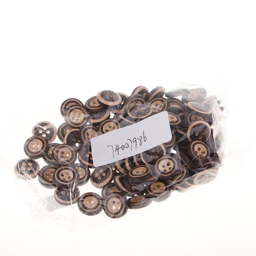 100pcs 4 Holes Wooden Buttons Decorative Buttons for Cardmaking DIY Coffee