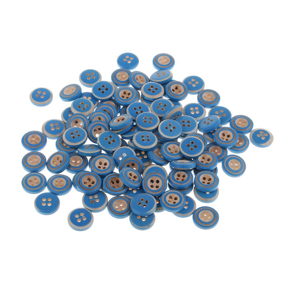 100pcs 4 Holes Wooden Buttons Decorative Buttons for Cardmaking DIY Blue