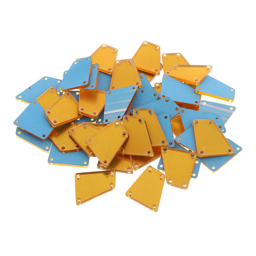 50pcs Sew on Acrylic Flatback Rhinestone Crystal Mirror Beads 17x19mm Yellow