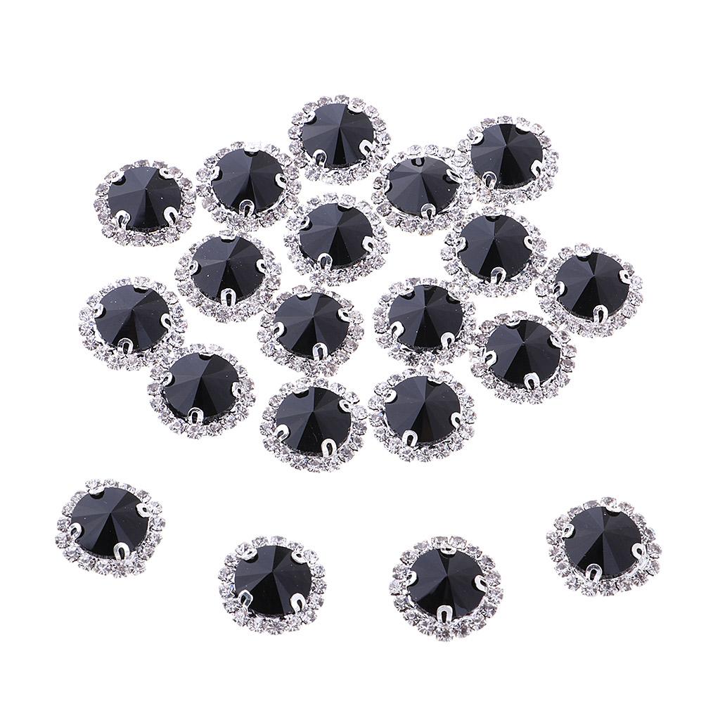 20Pcs Sew on Glass Rhinestones Crystal Flatback Beads Sewing 12mm Black