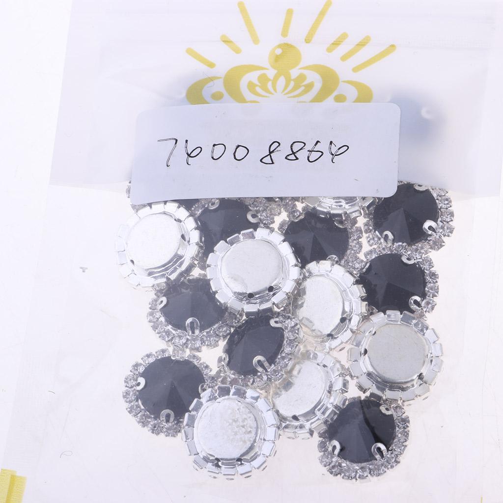 20Pcs Sew on Glass Rhinestones Crystal Flatback Beads Sewing 12mm Black