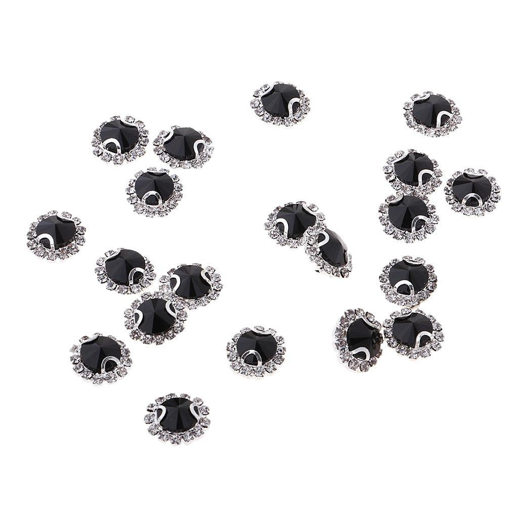 20Pcs Sew on Glass Rhinestones Crystal Flatback Beads for Sewing 8mm Black