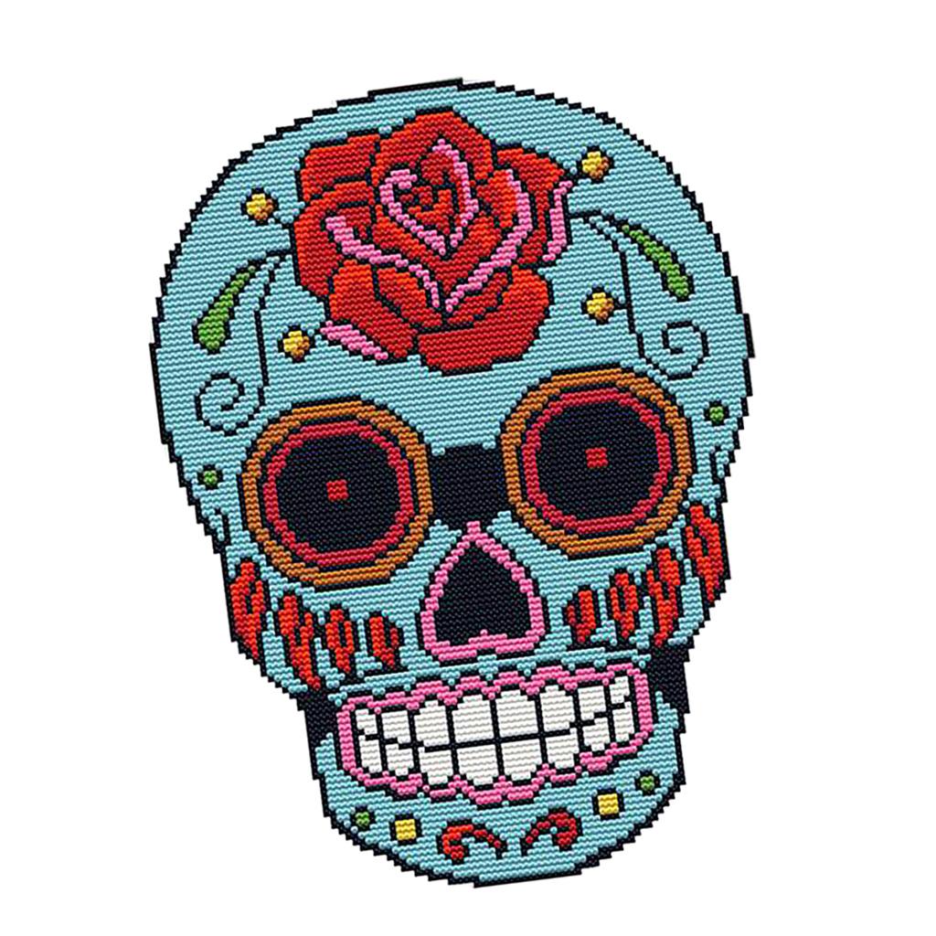 Flower Skull Stamped Cross Stitch Embroidery Kit DIY Needlework 11CT 28x39cm