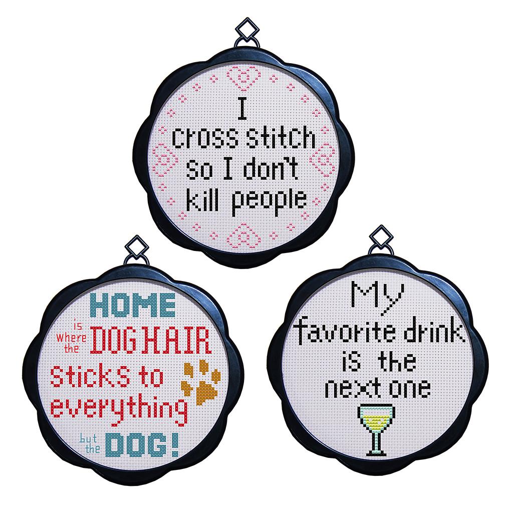 Funny Quote Stamped Cross Stitch Embroidery Kits with Frame 11CT 17x17cm 1