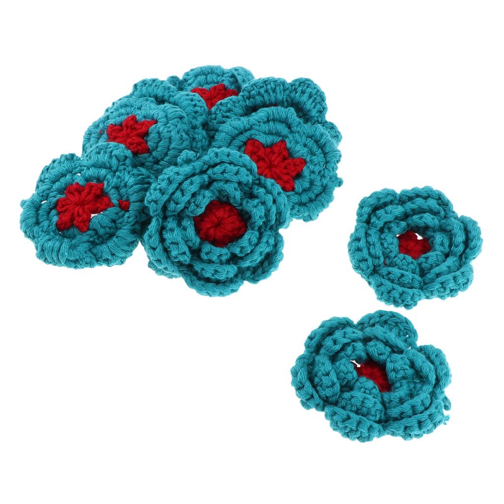 10pcs Handmade Three Layers Crochet Flower Appliques For Sewing Trim Blue