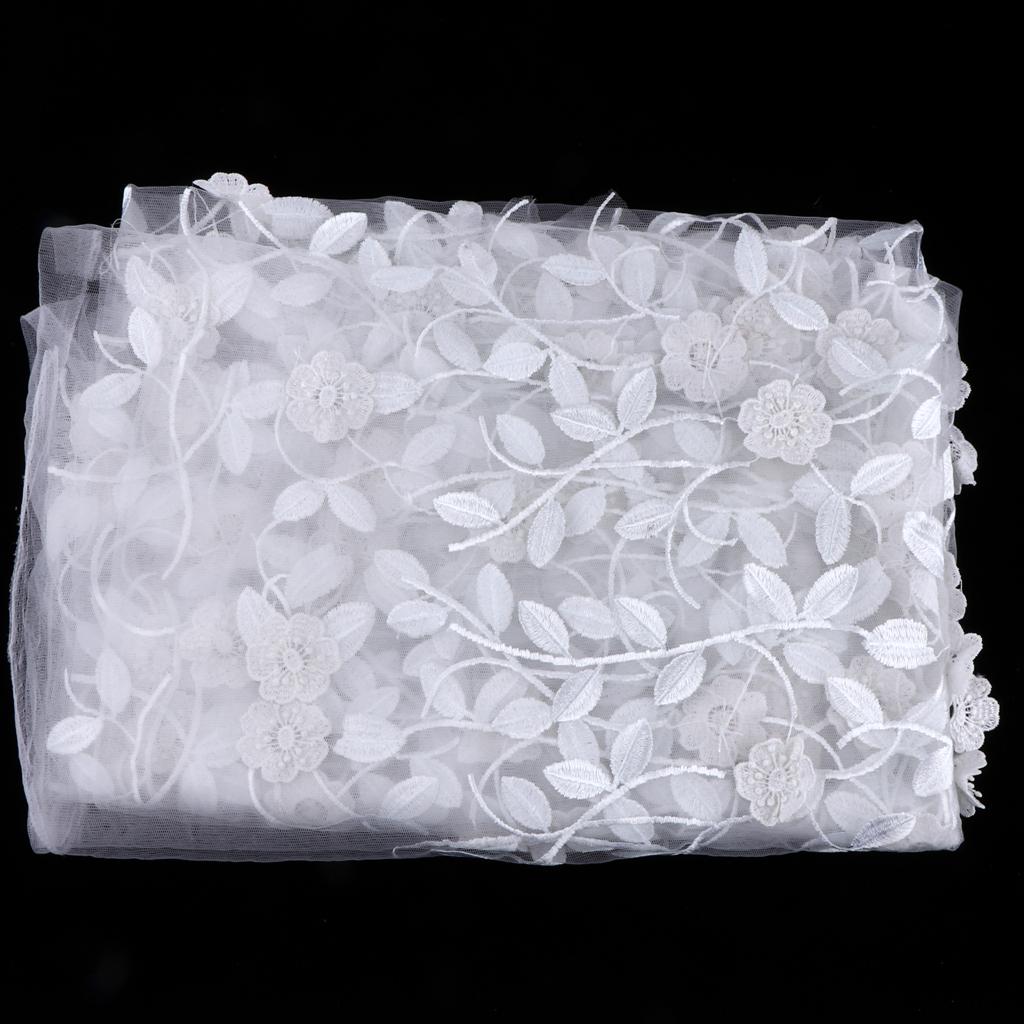 Mesh Embroidery Lace Trim Flower Lace Trim Applique for Wedding Dress White