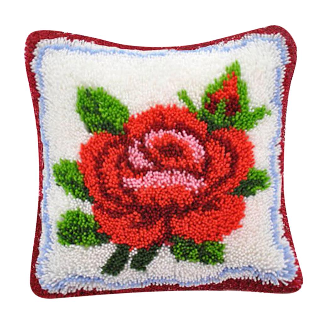 Red Rose Flower Latch Hook Kit for DIY Pillow Cover Sofa Cushion Cover