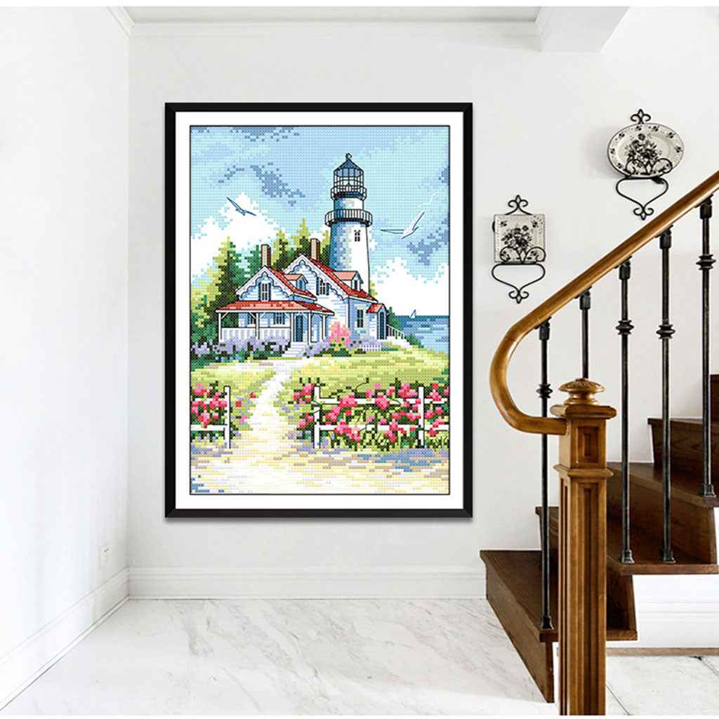 Stamped Cross Stitch Kits Patterns Embroidery Needlepoint Kit - Seaside Lighthouse