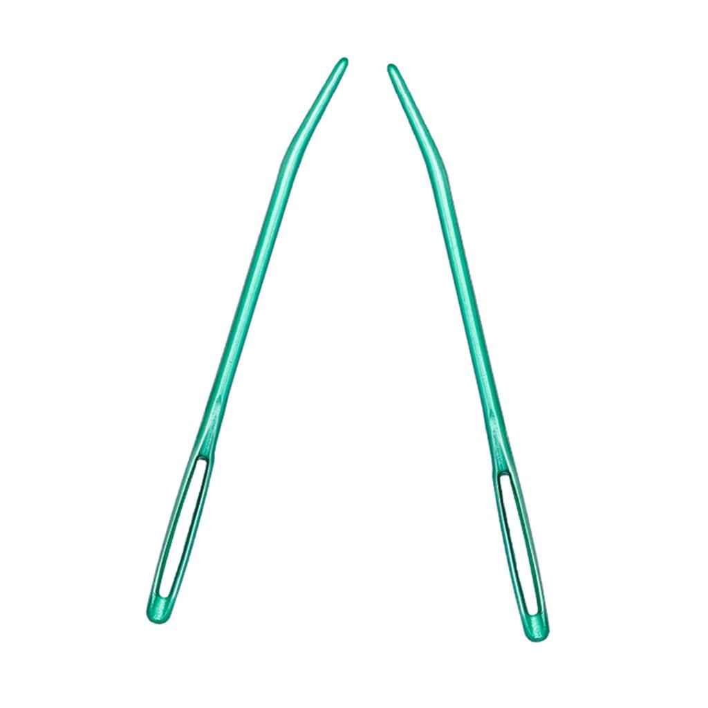 2pcs Aluminium Large-eye Bent Tip Tapestry Darning Needles Knitting Green