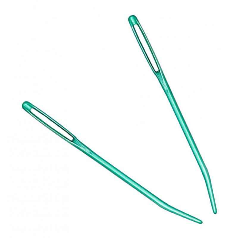 2pcs Aluminium Large-eye Bent Tip Tapestry Darning Needles Knitting Green