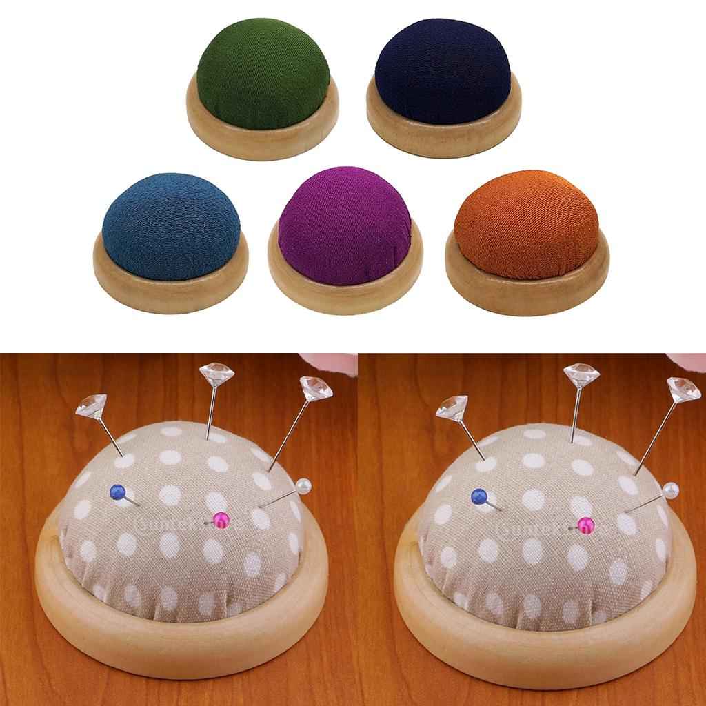 Needle/Pin Cushion Needle Insertion with Wooden Base Sewing Tool Green