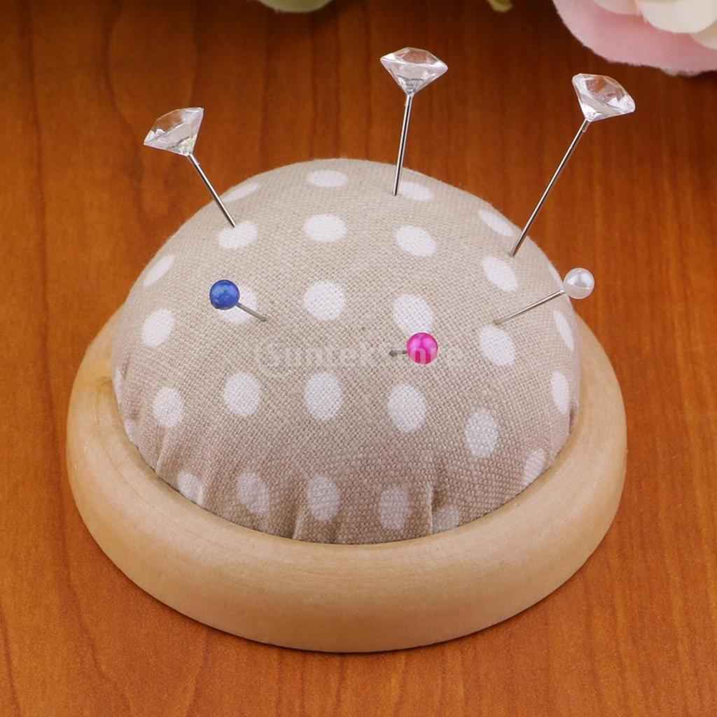 Needle/Pin Cushion Needle Insertion with Wooden Base Sewing Tool Green