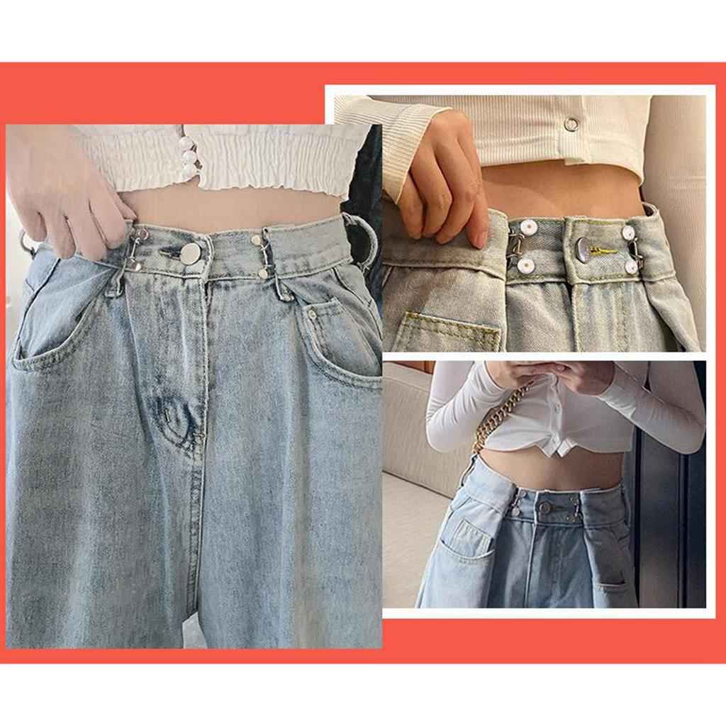 Set of 4 Waist Buckle Adjustable Snap Button Jeans Waist Detachable Gray