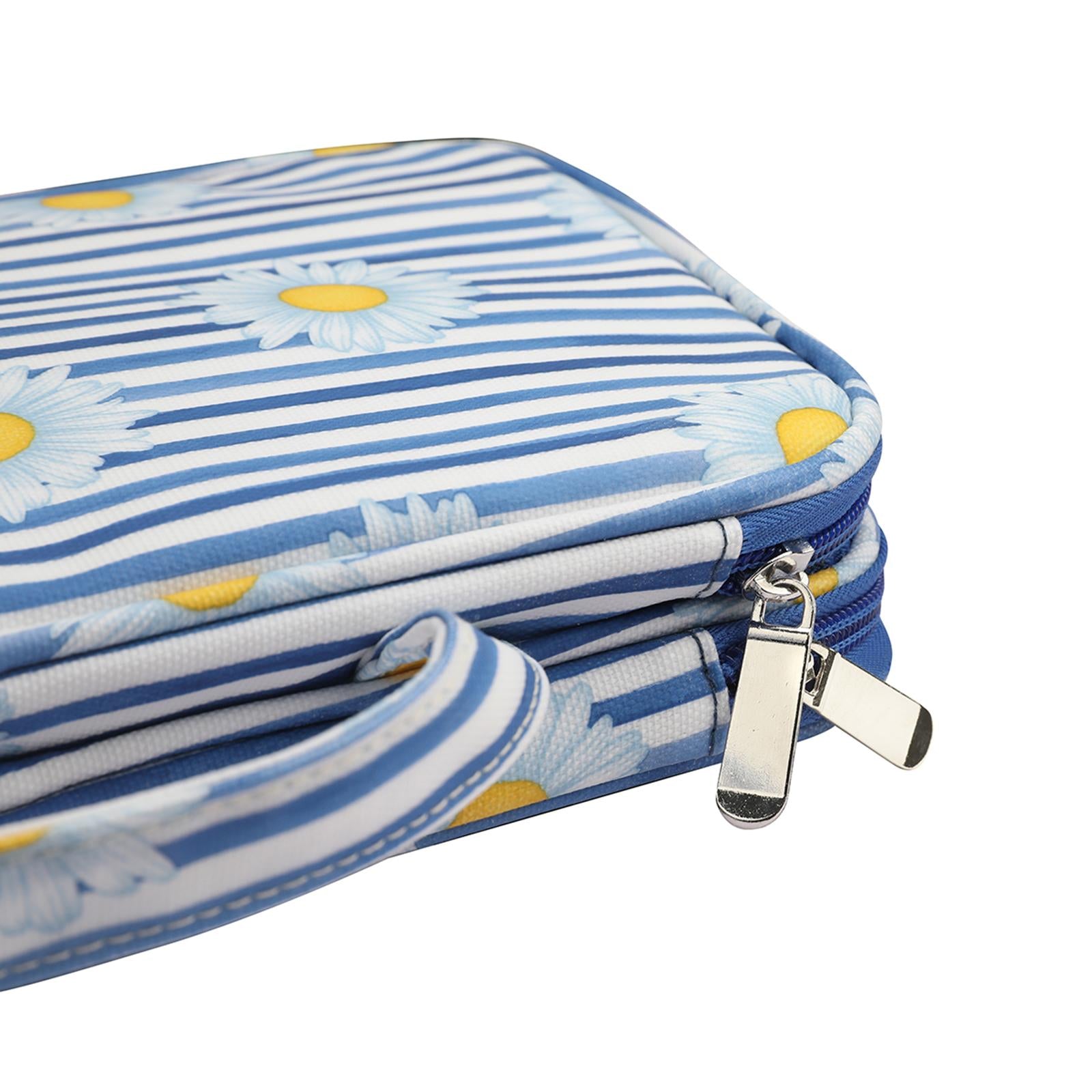 Crochet Hook Case Zipper Bag with Web Pockets for Various Crochet Needles Blue