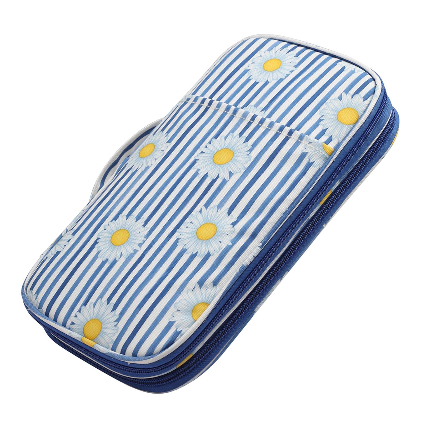 Crochet Hook Case Zipper Bag with Web Pockets for Various Crochet Needles Blue