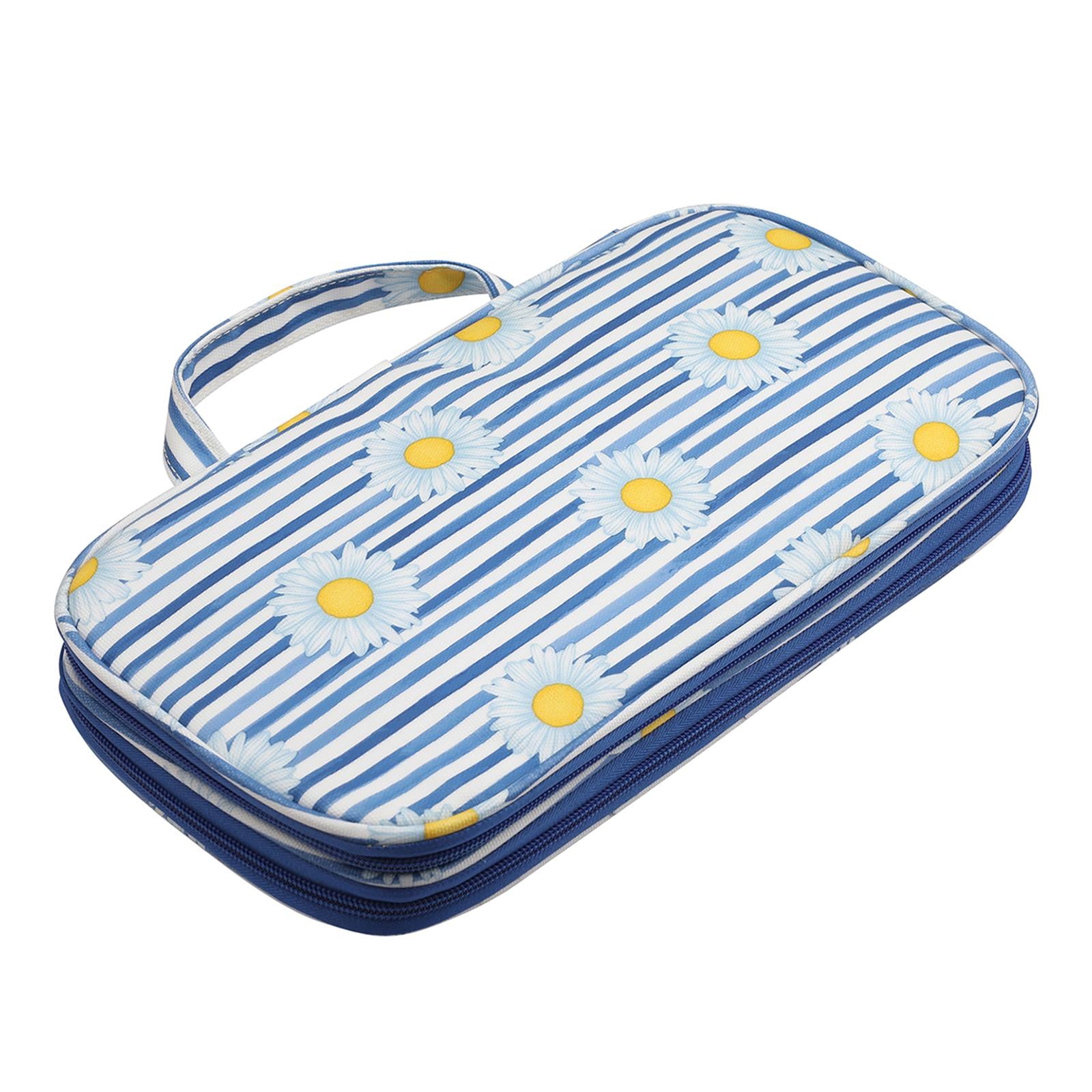 Crochet Hook Case Zipper Bag with Web Pockets for Various Crochet Needles Blue