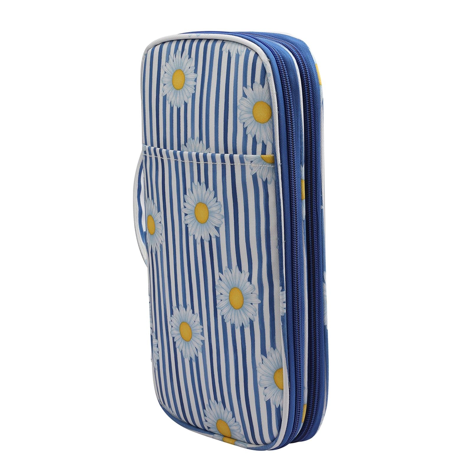 Crochet Hook Case Zipper Bag with Web Pockets for Various Crochet Needles Blue