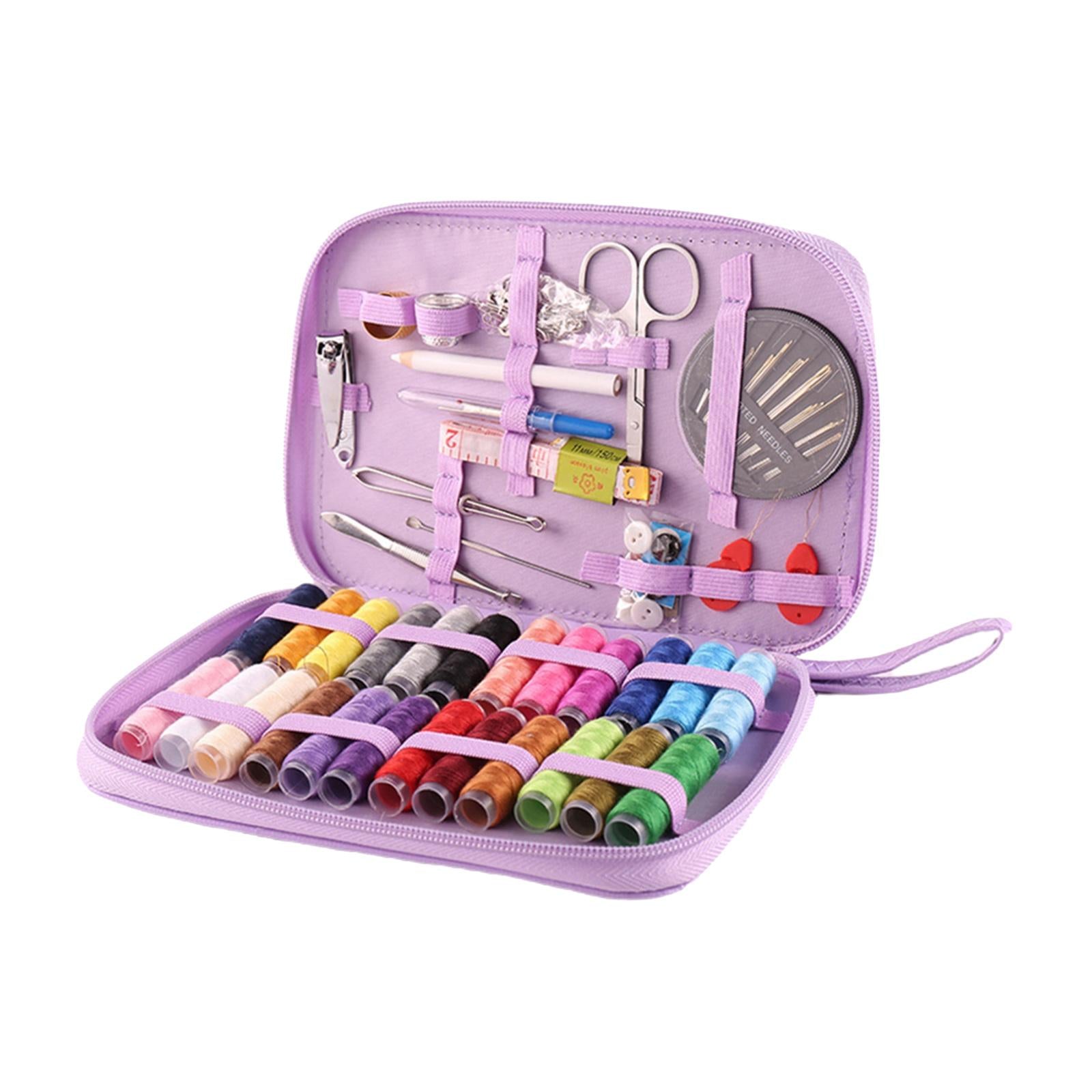 All in One Portable Sewing Kit Bag Organizer Scissors Thread Travel Purple