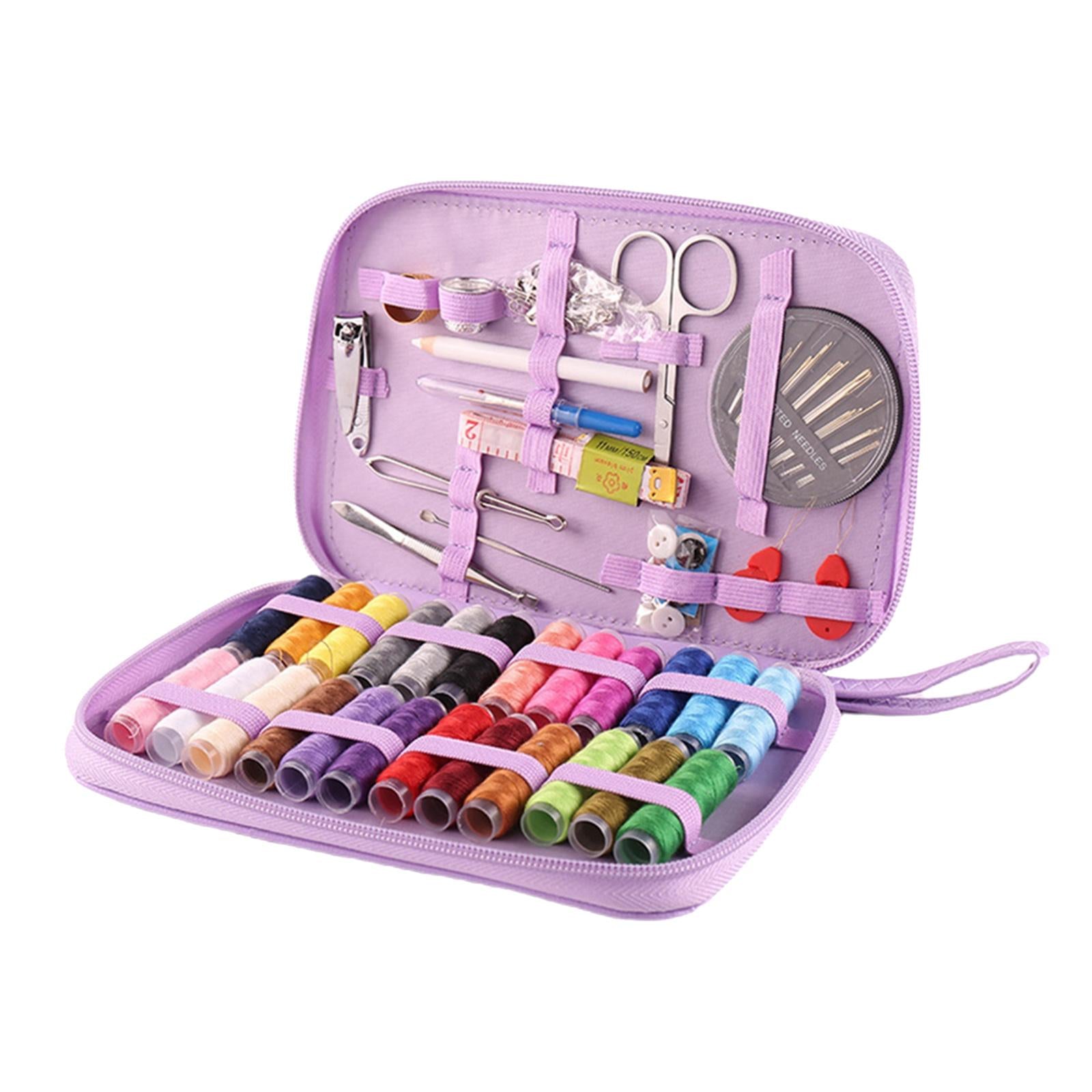 All in One Portable Sewing Kit Bag Organizer Scissors Thread Travel Purple