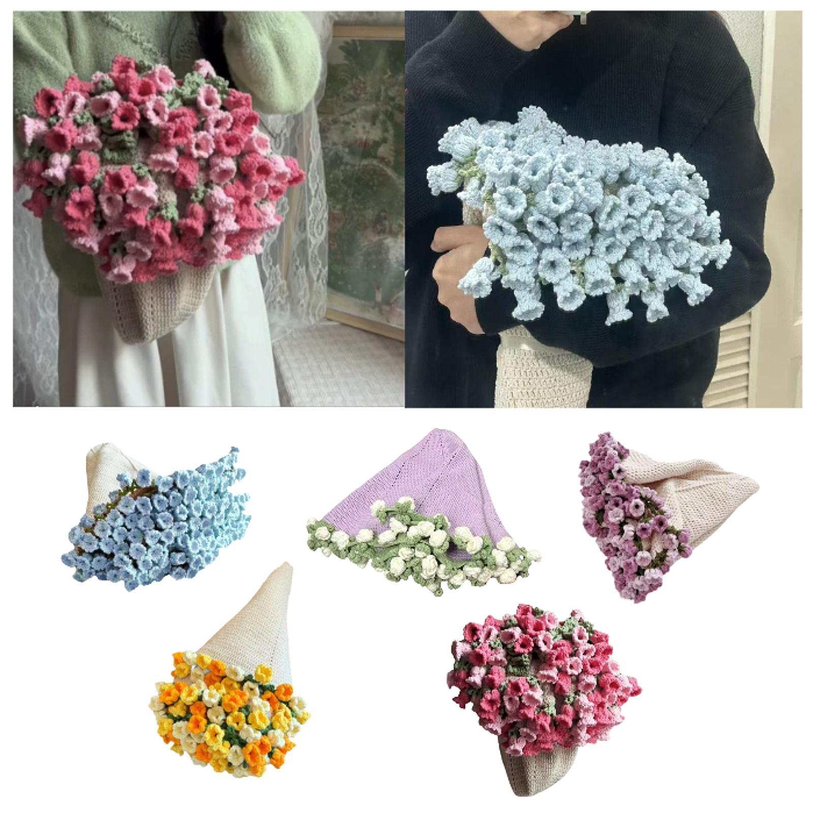 Bouquet Blanket Crocheting Kit Material Package for Starter Beginners Adults Light Blue