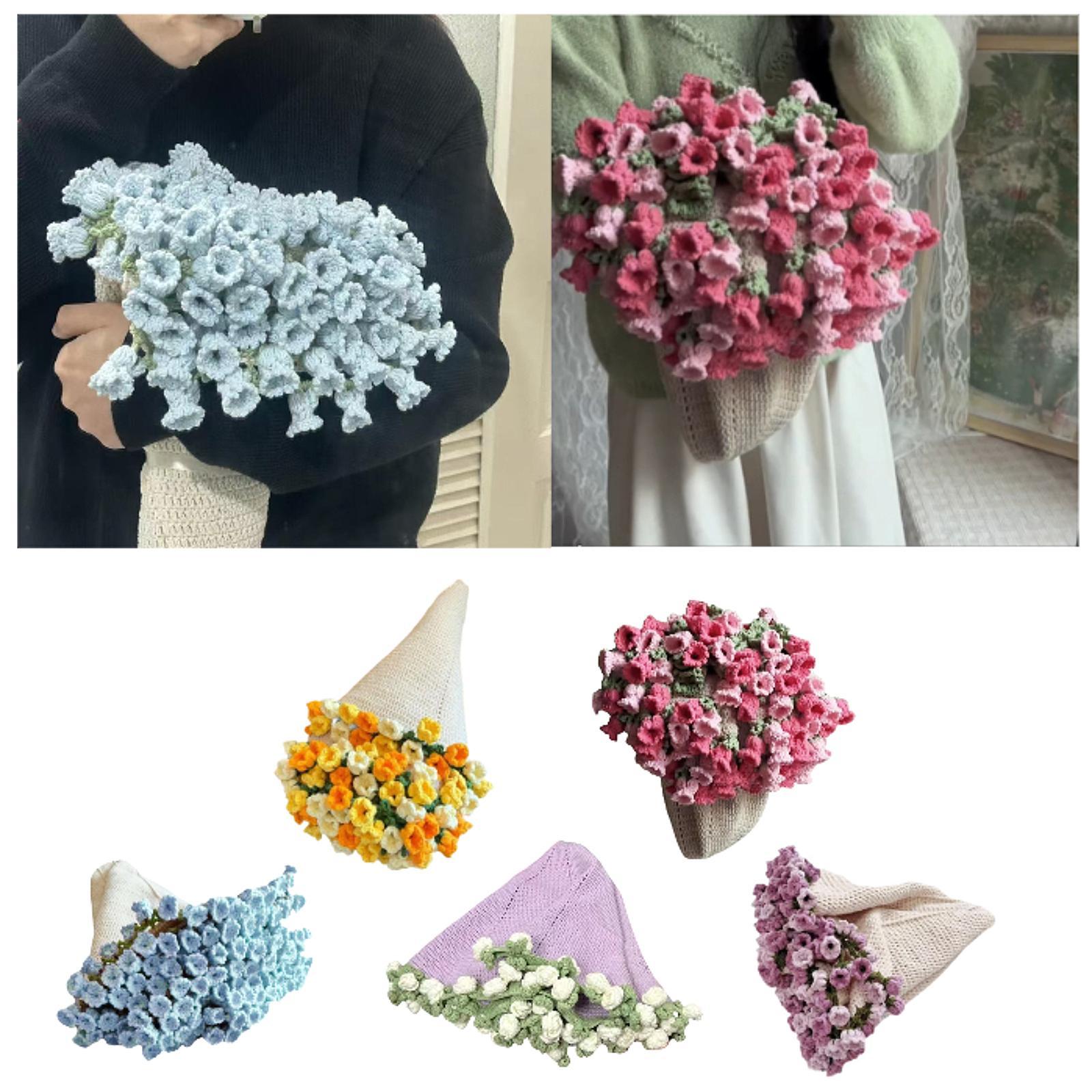 Bouquet Blanket Crocheting Kit Material Package for Starter Beginners Adults Light Blue
