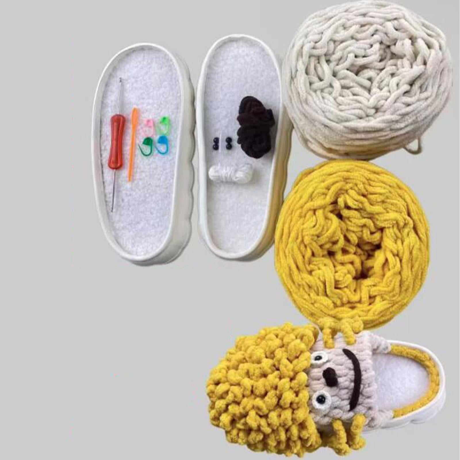 DIY Crochet Cotton Slippers Kit Soft Fun Home Shoes Making Set 39 cm