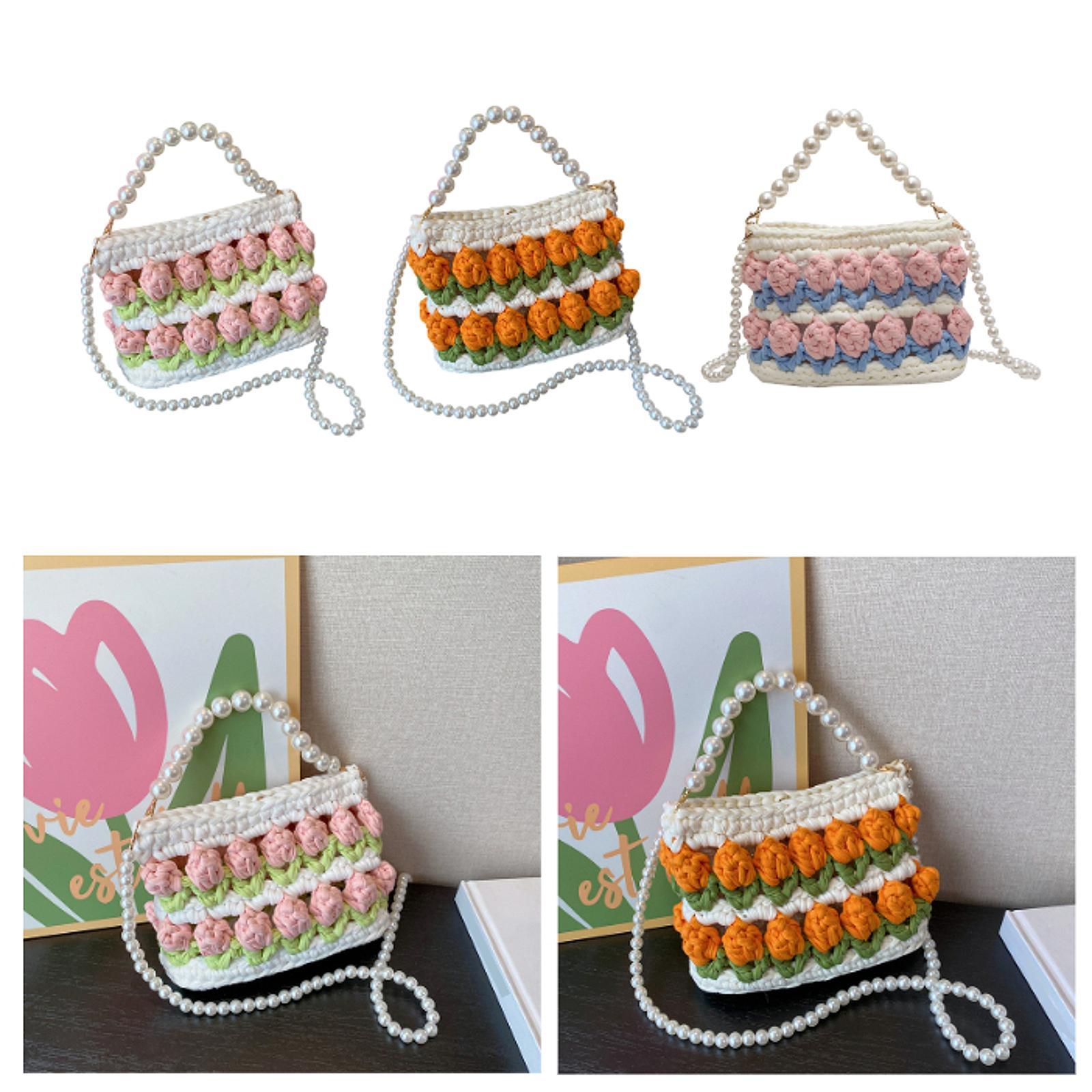 DIY Knitting Crochet Bag Kit Decor Girls 7.09x2.76x5.12 Making Material Set White Green Pink"