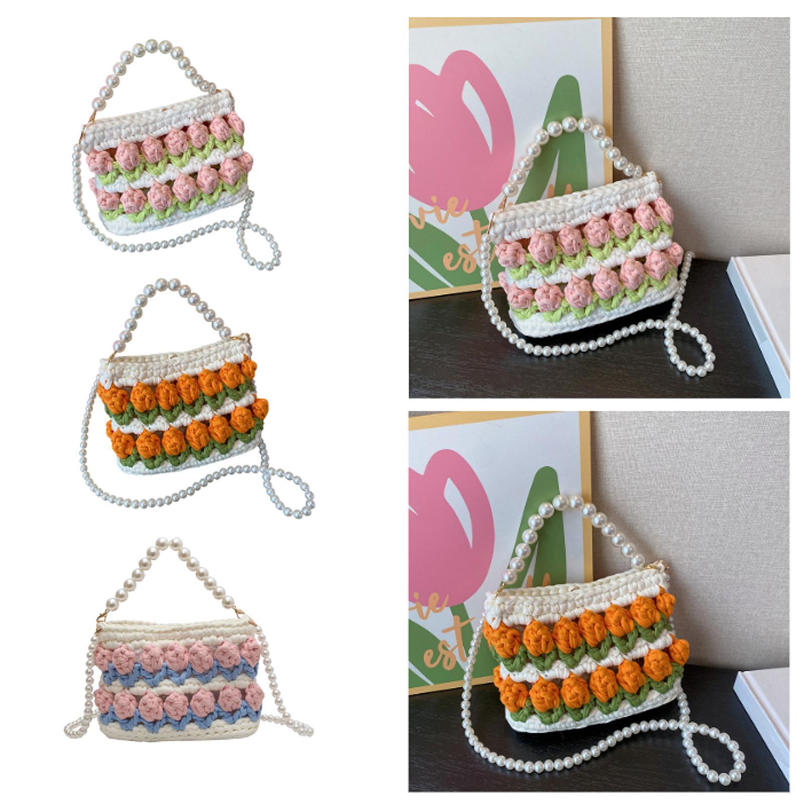 DIY Knitting Crochet Bag Kit Decor Girls 7.09x2.76x5.12 Making Material Set White Green Pink"